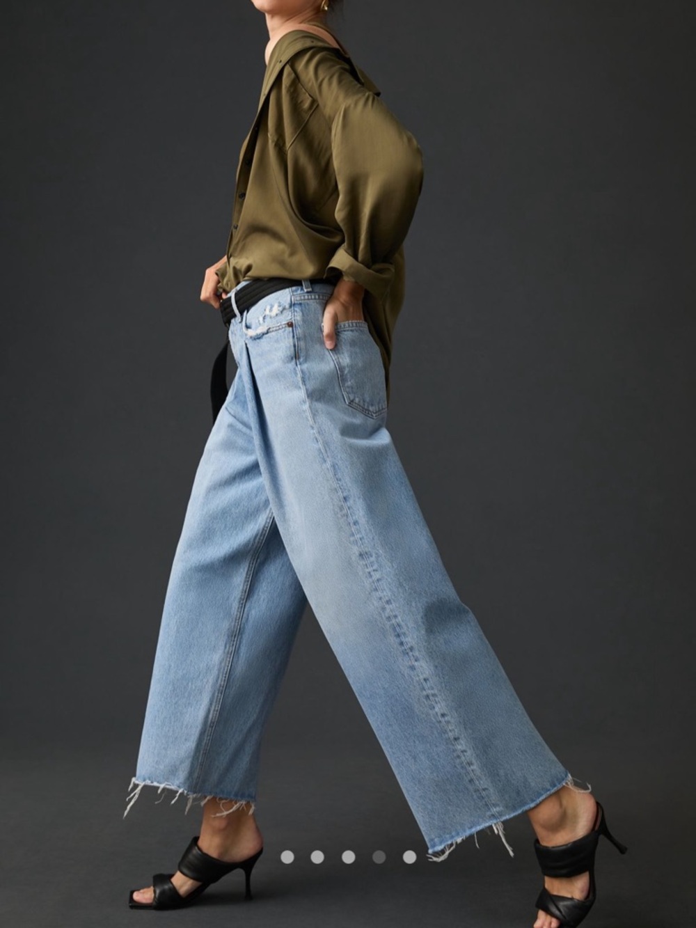 Agolde Dagna Light Blue Wide Leg Pleated Cropped Jeans, 26 - Picture 3 of 8